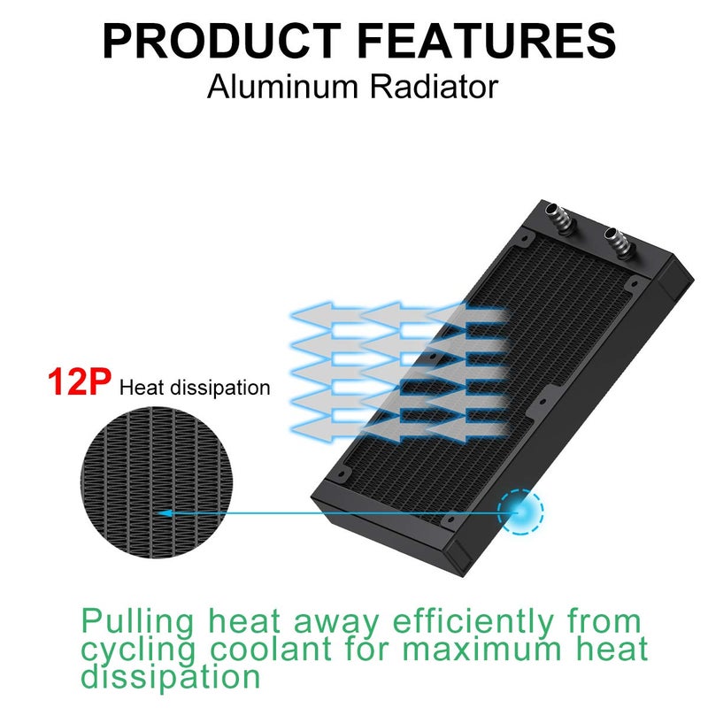 Clyxgs Water Cooling Radiator, 12 Pipe Aluminum Heat Exchanger Radiator with Tube for PC CPU Computer Water Cool System DC12V 240mm - Image 3